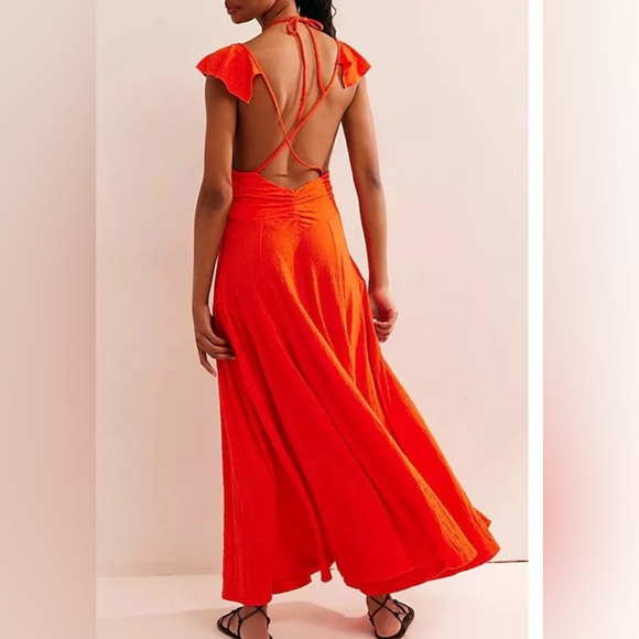 Free people Elegant Orange Maxi Dress Length 58 inches excellent condition - Picture 7 of 9